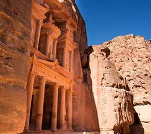 Pink sandstone buildings in Petra